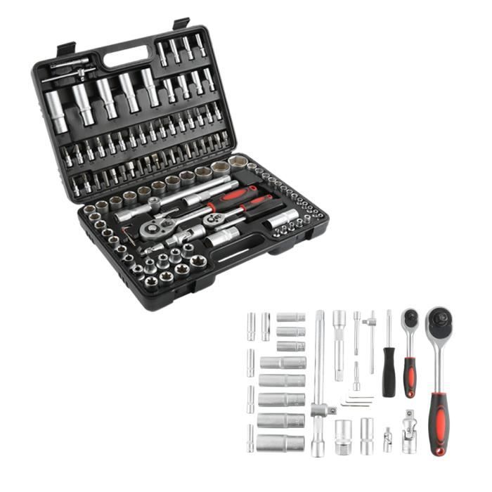 Coffret Clé à Cliquet et Embouts, Jeu de Clés à Douille, Avec une mallette noire, 108 pièces, Dimensions: 38,5 x 27 x 8,5 cm