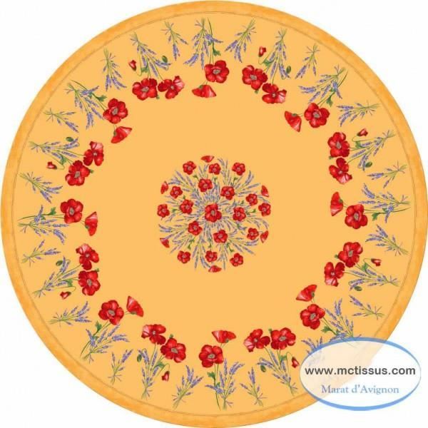 Nappe ronde coton coquelicot lavande jaune 1m80