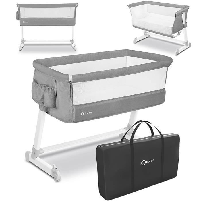 LIONELO Berceau cododo bébé Theo 2en1 pliable avec matelas et accessoires - Gris