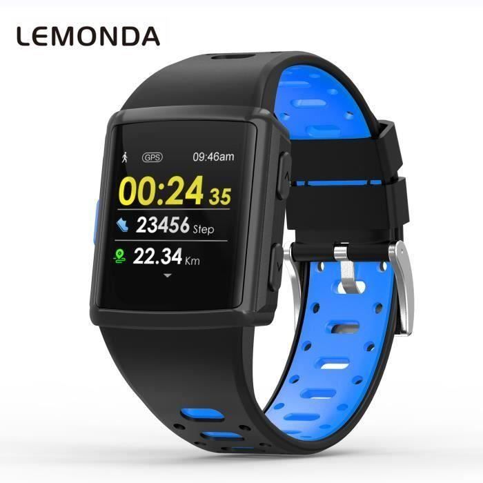 GPS Montre Intelligente Bracelet de Homme Femme 1,3 Pouce HD IPS Écran Six Watchfaces Suivi De L'activité En Temps Réel - Bleu-Noir