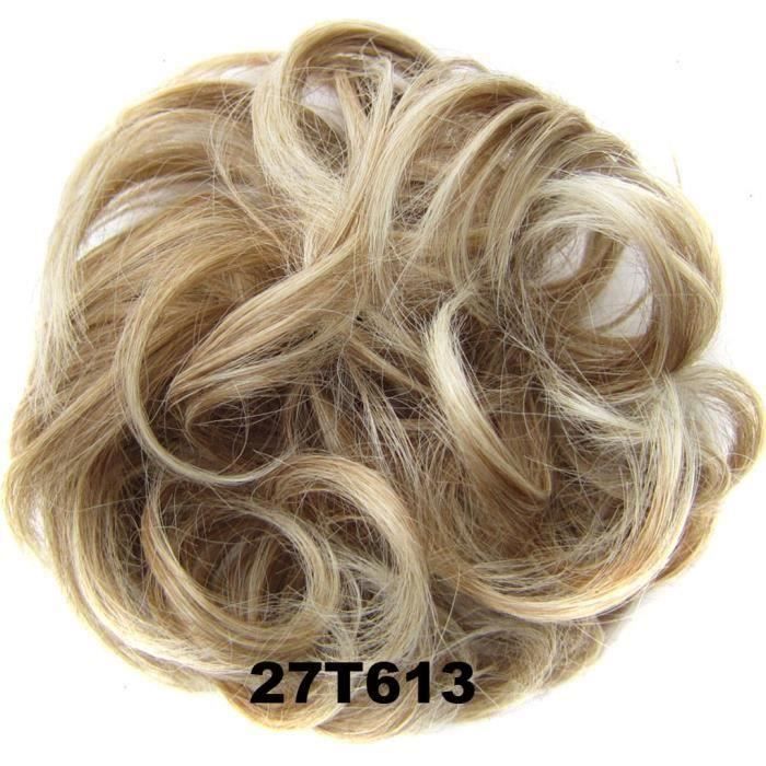 Chouchou Scrunchy Ondulé, Chignons Volumineux Extensions Cheveux Pour Chignon,Queue de Cheval Postiche Blonds Méchés Bi18046
