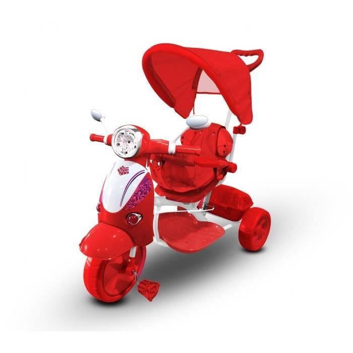 Tricycle poussette à pédales LT854 pour enfants SPECIAL lecteur Mp3 et capot (Rouge)