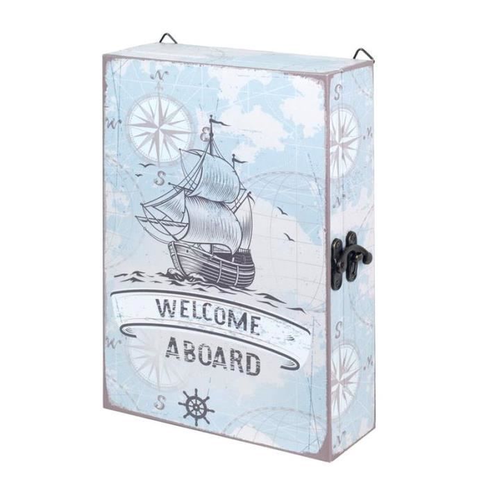 ARMOIRE BOITE à clés BOIS murale neuve crochets porte clés décoration MARINE NAUTIQUE