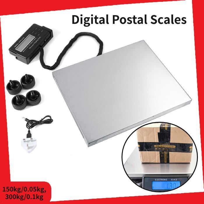 300KG Balances précisé 0.05kg Échelle postale électronique avec Plate-forme LCD rétro-éclairage Argent imperméable KG-LB-OZ -PAI