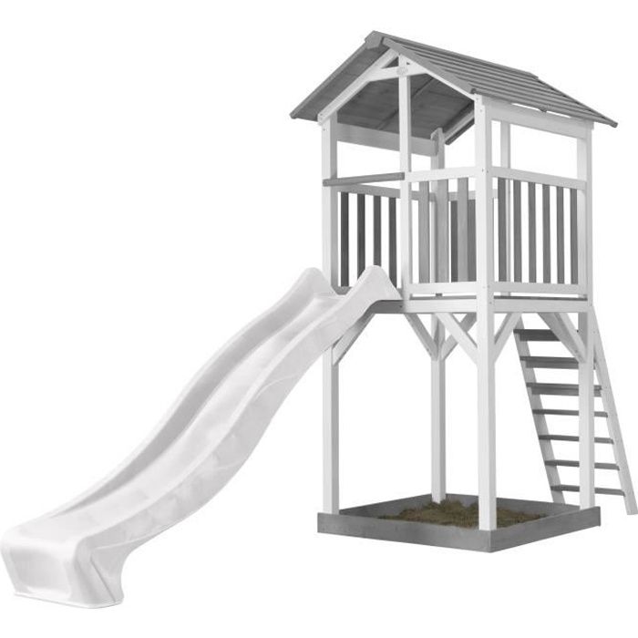 AXI Beach Tower Aire de Jeux avec Toboggan en blanc & Bac à Sable | Grande Maison enfant extérieur en gris & blanc
