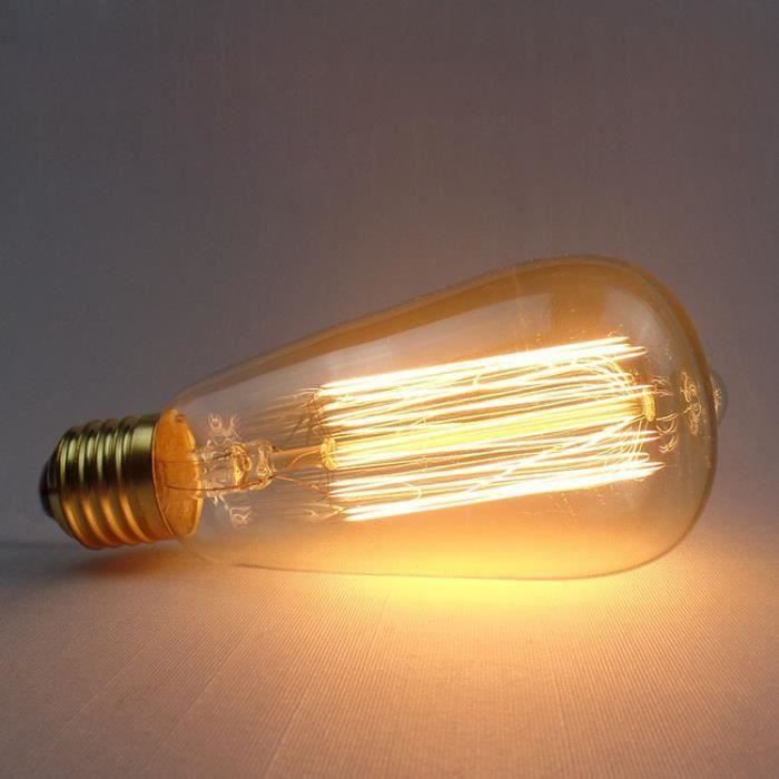 Ampoule LED Edison ST64-E27 220V 60W Filament Tungstène Vintage Lampe Rétro Lumière Blanc Chaud Romantique