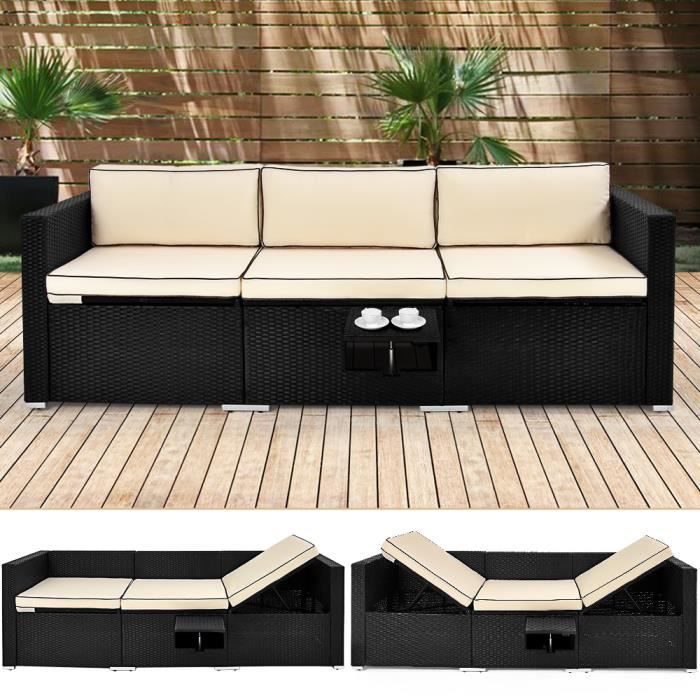 Deuba - Canapé • ensemble en polyrotin noir avec coussins et table • fonction transat - Bain de soleil, salon de jardin, lounge