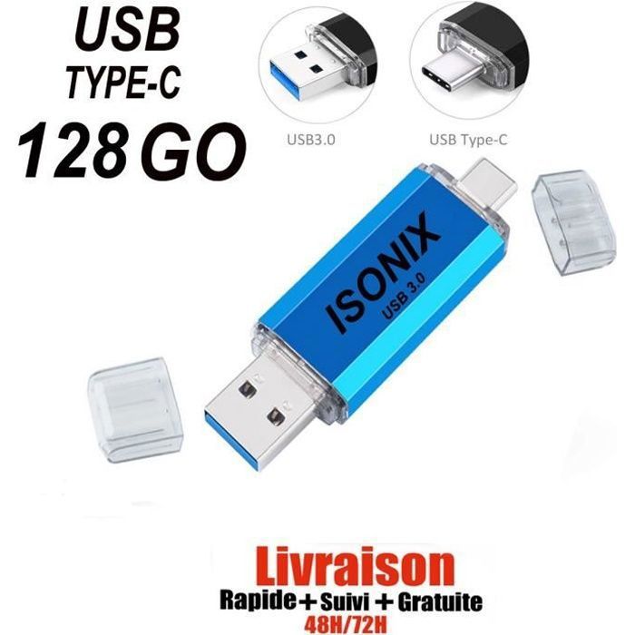 Clé USB 128 GO Type C OTG USB Flash Drive pour appareils Android/PC BLEUE
