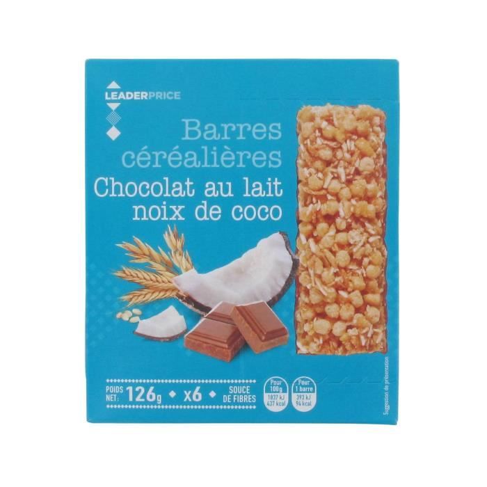 Barres céréalières chocolat lait coco x6 - 126g
