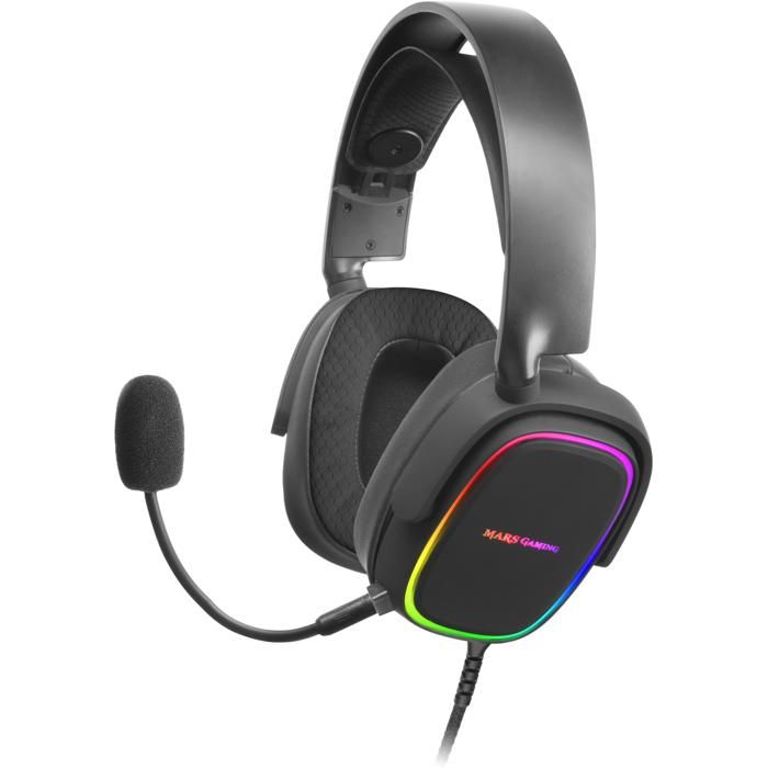 Mars Gaming MHAX Noir, Casque Gaming RGB Multiplat + Mic Amovible, 53mm HiFi