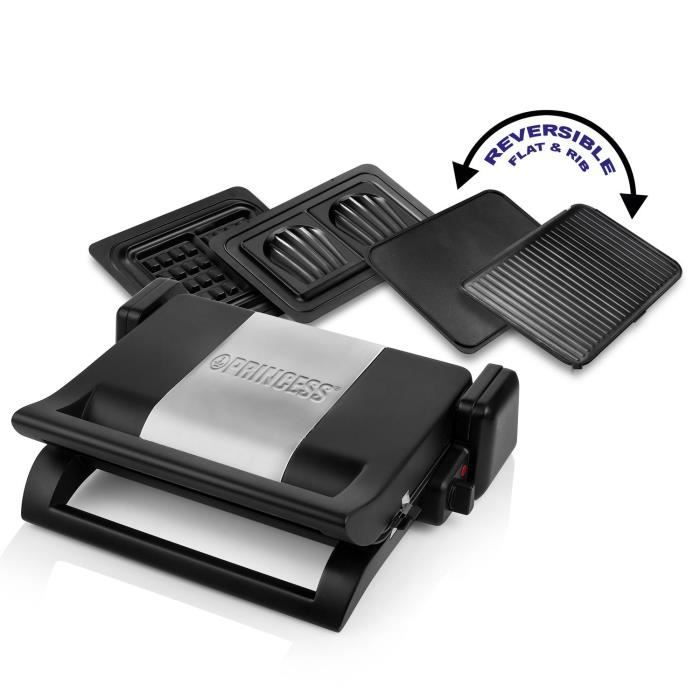 Multi grill 4 en 1 - Inox - Plaques amovibles - 31,5 x 21,5 cm