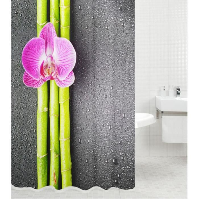 Rideau de douche Asia 180 x 200 cm - de haute qualité - 12 anneaux inclus - imperméable - effet anti-moisissures
