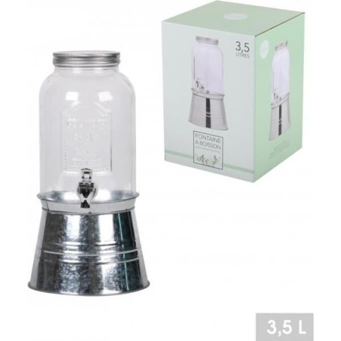 Fontaine à Boisson à Alcool Distributeur en Verre Apéritifs Sur Support Avec Couvercle Métal 3,75 Litres
