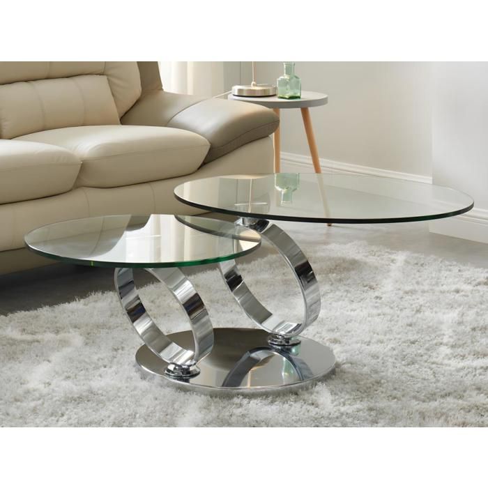 Table basse avec plateaux pivotants JOLINE - Verre trempé & métal