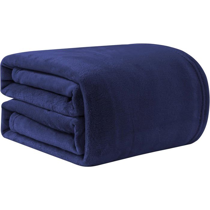 Couverture et Plaid - GOOD NITE - Couverture polaire 230x270 cm - Flanelle - Marine - 4 saisons