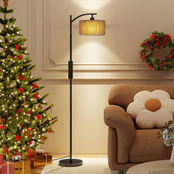 Lampadaire sur pied salon 160 cm incluse ampoule Lampe à intensité variable avec abat-jour Interrupteur au pied E27 base Noir