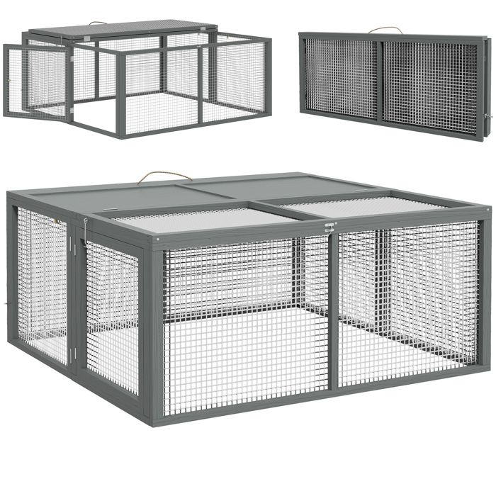 Clapier à lapins - PawHut - pliable - avec poignée - dessus ouvrable - pour 2 à 3 lapins cochons dinde - 110 x 105 x 50 cm - gris