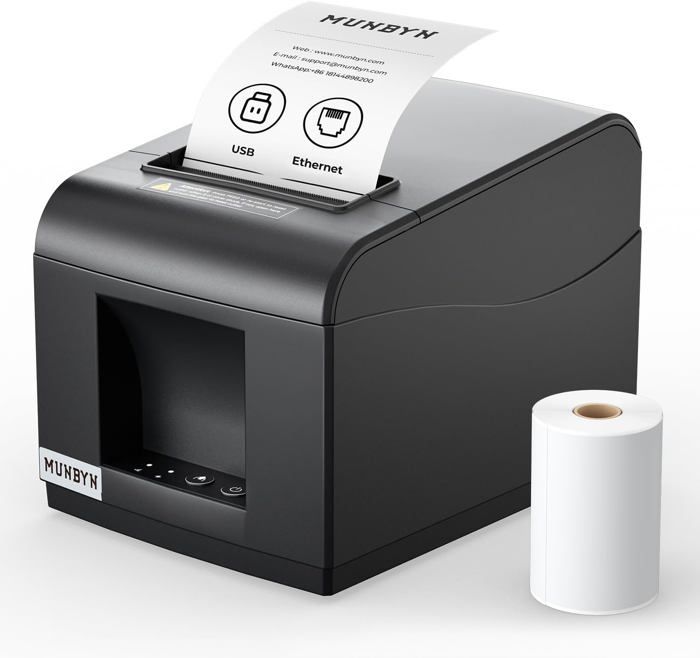 Imprimante Reçus Thermique MUNBYN 80mm - USB/Ethernet, Coupe Automatique - Pour Commerce