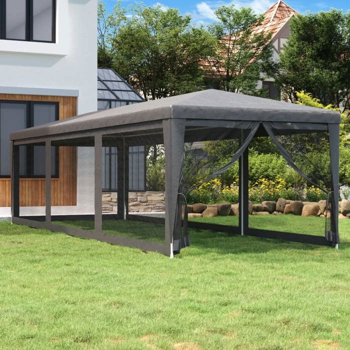 Tente de fête-Tonnelle de Jardin avec 8 parois latérales en maille Anthracite 3x9m
