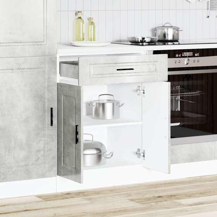 STAR - Armoire de cuisine multi-rangements Porto - Meuble bas cuisine - gris béton - bois dingénierie LL729