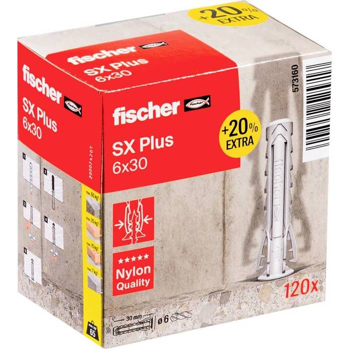 Fischer Chevilles Cheville à expansion SX PLUS 6x30 - Boîte de 120 pièces - vue 1