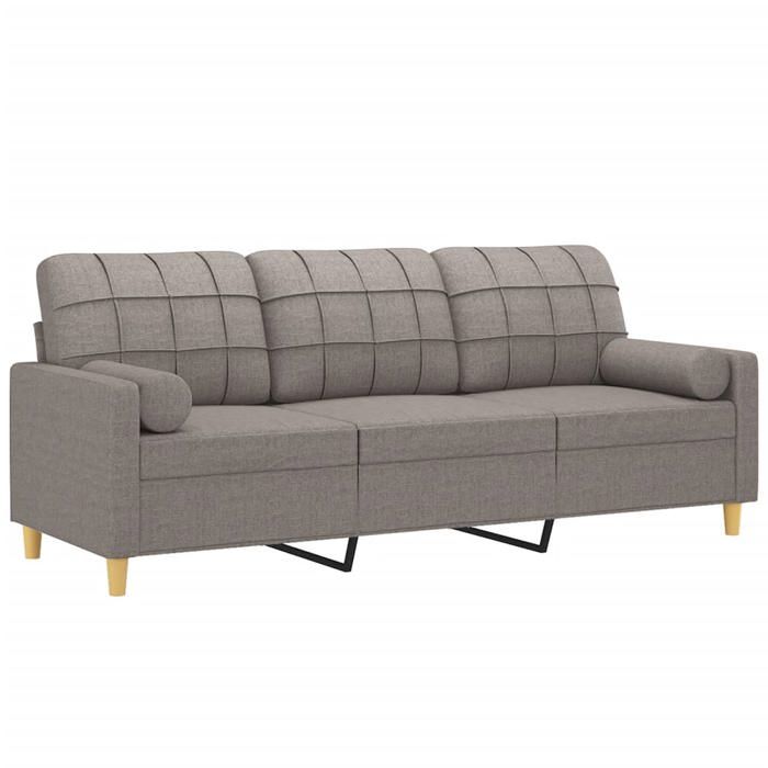 Clarence* Canapé 3 places - Threeseat/Sofa - 100 % polyester - avec oreillers décoratifs taupe 180 cm tissu EU702914