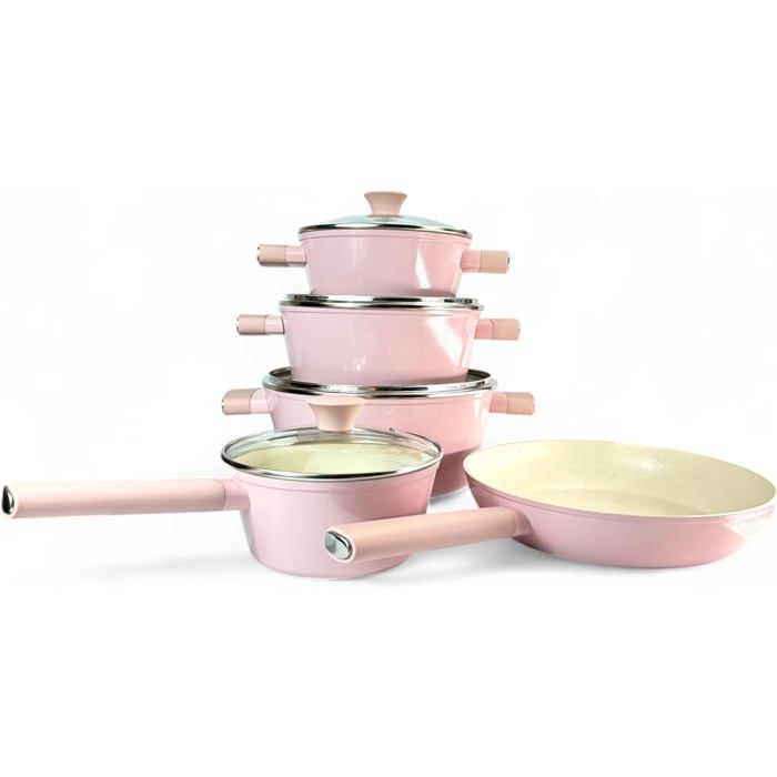 Set De Casseroles Céramique 6 Pièces Royal Swiss - 24,28,32cm - Compatible Induction - Rose - 7