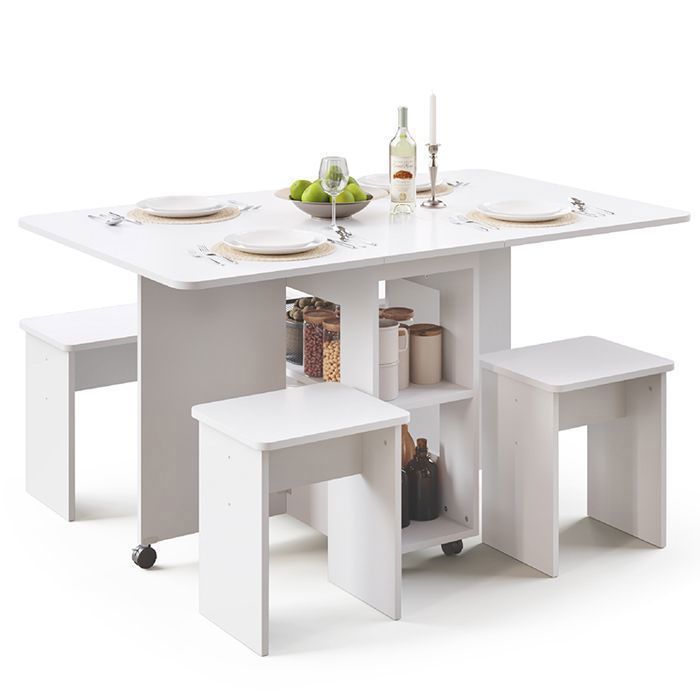 Mondeer ensemble table cuisine pliante avec 4 chaises table pliante intérieur avec rangement pour petits espaces blanc