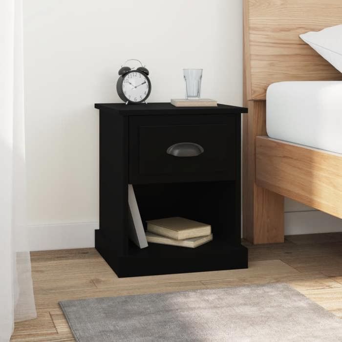 Table de chevet en bois dingénierie - vidaXL - Lot de 2 - Noir - 39x39x475 cm - 1 tiroir - 1 compartiment ouvert