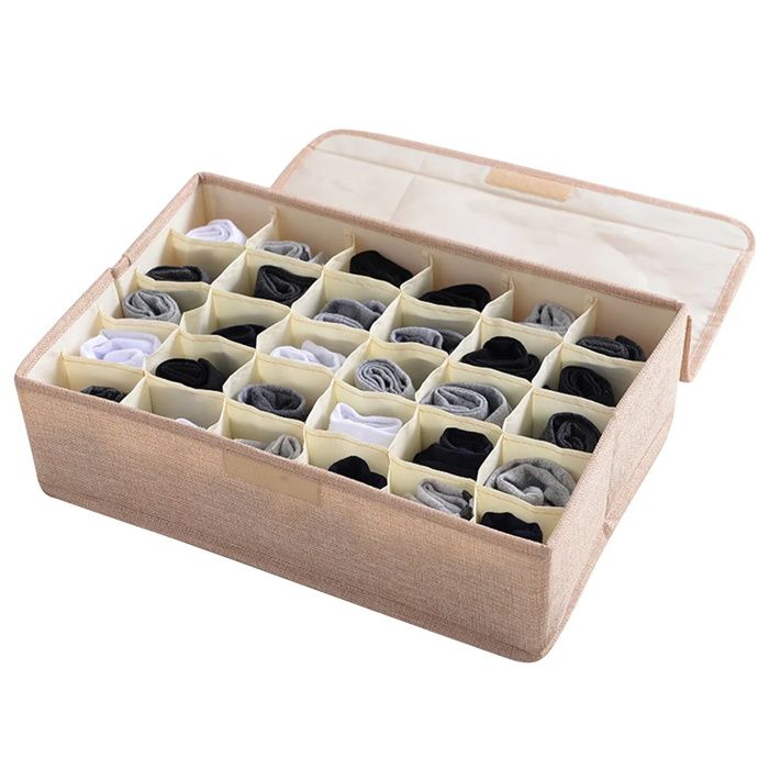 Boîte de rangement à 30 compartiments pour cravates chaussettes et sous-vêtements avec couvercle