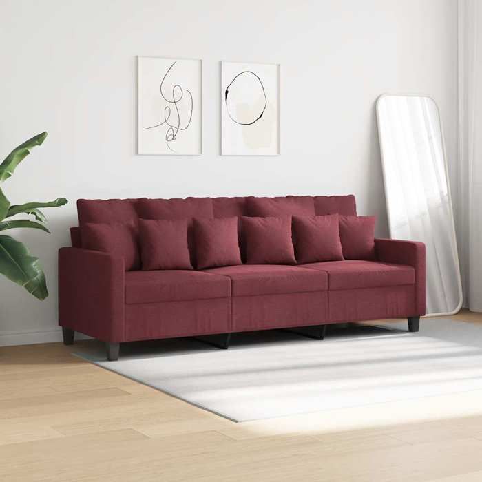 Promo 2026Canapé à 3 places - SARAZYJ - Meuble de salon - 3 PERSONNES - Rouge bordeaux 180 cm Tissu - S1285713