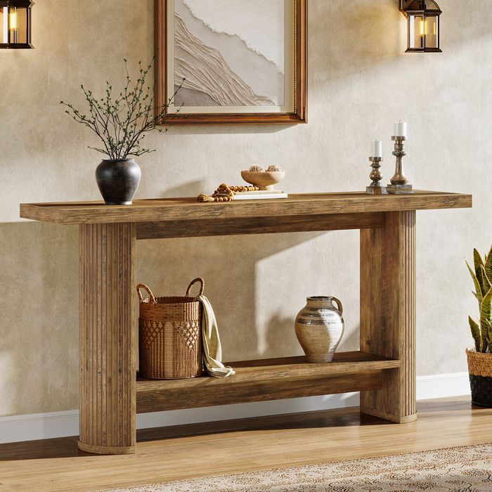 Table ConsoleLittle Tree140x30x80 cmTable dentrée Étroite avec 2 ÉtagèresPour SalonCouloirEntréeModerneMarron