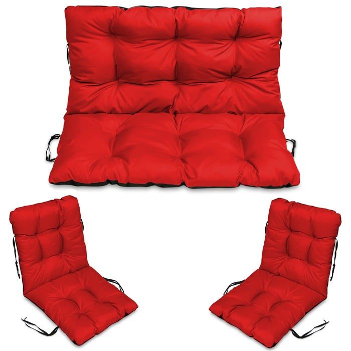 Coussin de Chaise de Jardin - Superkissen24. - 100x50/100x60 cm + 2x 48x96 cm - Intérieur/Extérieur - Imperméable - Rouge