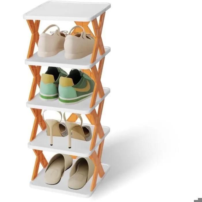 Étagère à chaussures 5 niveaux meuble rangement chaussures en plastique étroit pour petits espaces entrée placard balcon