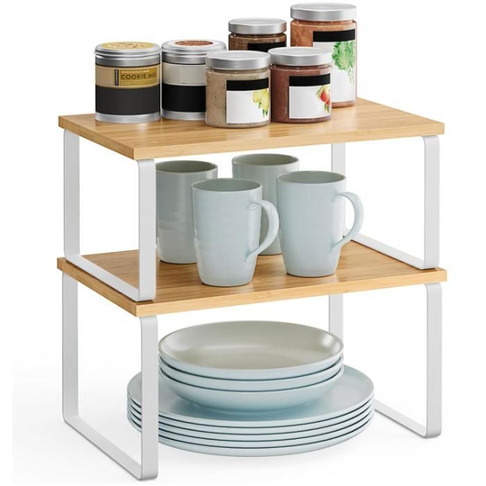 Étagère à Épices Lot de 2 Organisateur de Placard Étagère de Rangement de Cuisine Extensible Porte-épices Empilable Métal