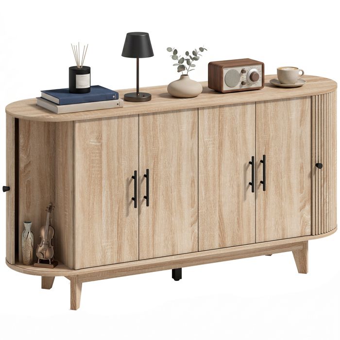 Buffet salon 6 portes et 2 &eacute;tag&egrave;res r&eacute;glables mdf effet ch&ecirc;ne