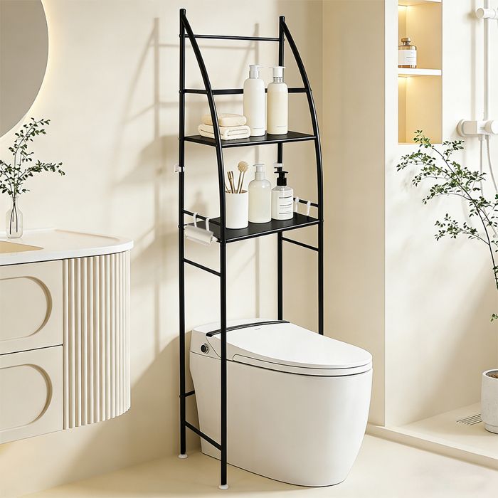 SUPFINE Étagère de Salle de Bain sur Pied À 3 Niveaux en Métal Meuble de Rangement peu Encombrant pour Au-Dessus des Toilettes