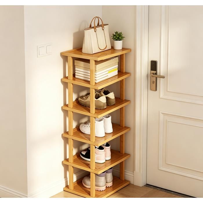 Meuble à Chaussures à 6 Niveaux Produits en bambou étagères amovibles design étroit facile à monter 23 × 25 × 96 cm
