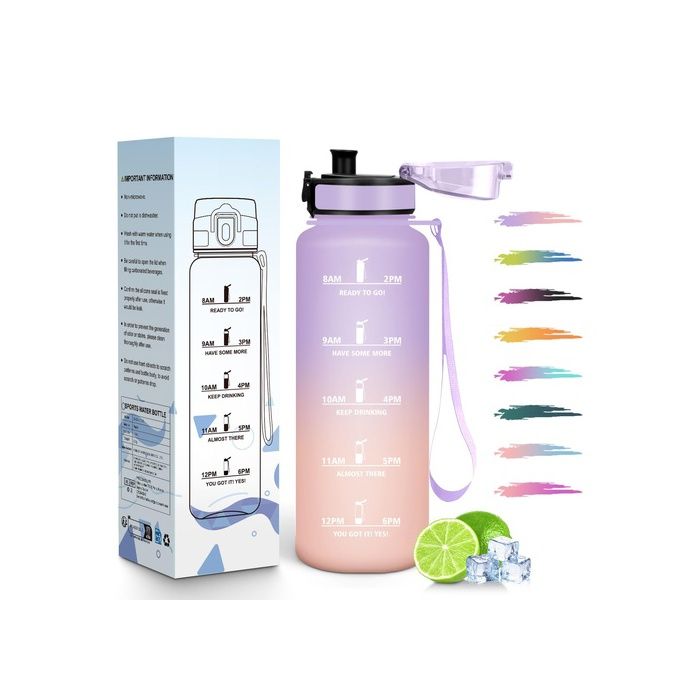 Gourde 1 5L Motivant et Étanche Water Bottle Réutilisable Bouteille Marqueur Horaire Rose Iris - 1500ml 1500 ml 1500 ml GOURDE