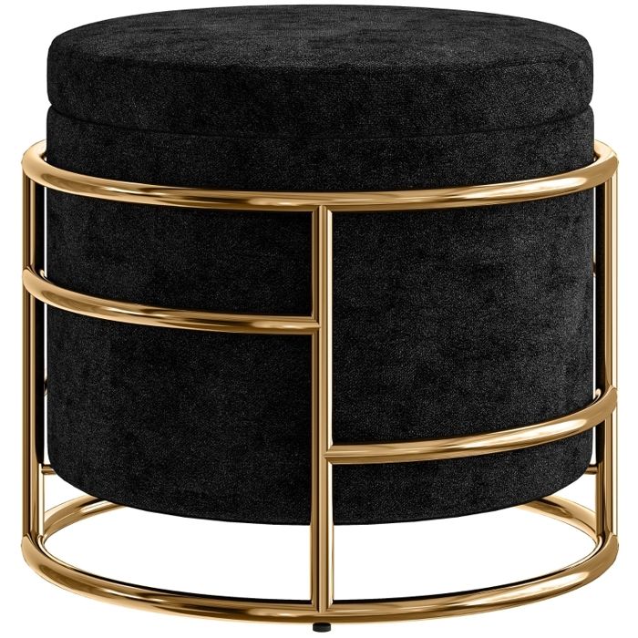 Tabouret de rangement - Noir - Polyester - 42x42x39 cm - Rangement 24L - Cadre en métal doré - Supporte jusquà 120 kg