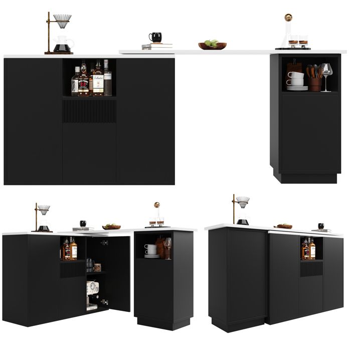 Îlot central rotatif 360° – bar de cuisine modulable noir – MDF – plan de travail aspect marbre
