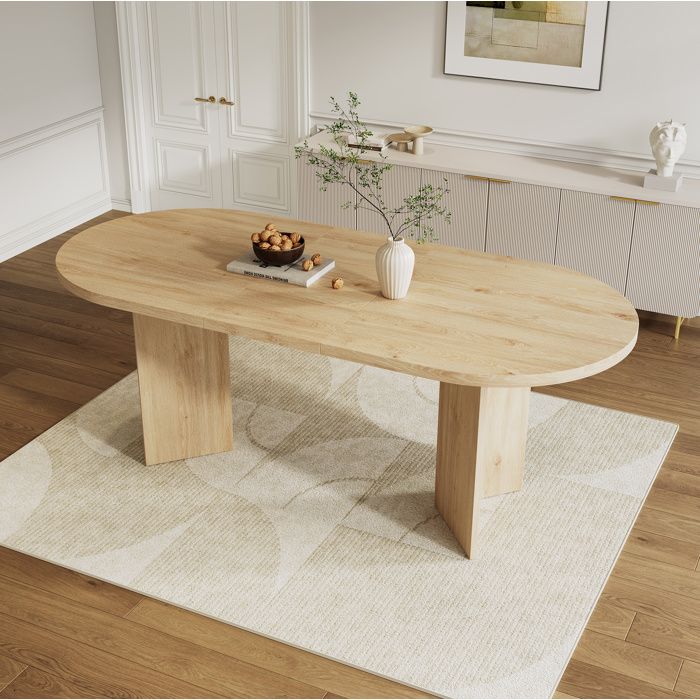 Modenuit table a manger ovale 200 x 90 cm pour 6-8 personnes coins arrondis MDF aspect chene
