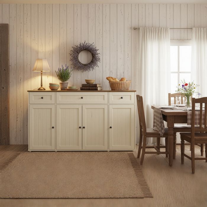 Buffet Snapsemble Montage Super Rapide Meuble de Cuisine avec Plan de Travail Blanc et Marron