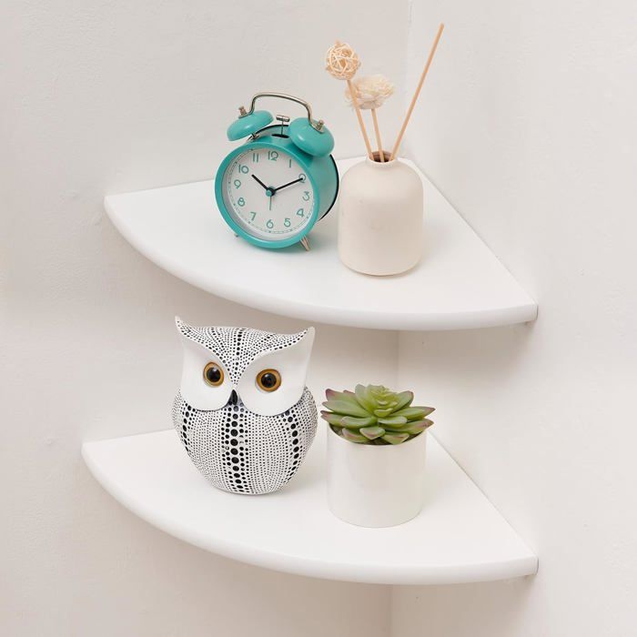 Lot de 2 étagères dangle murales en chêne massif finition blanc - 18 cm style vintage - bois pour chambre et salon