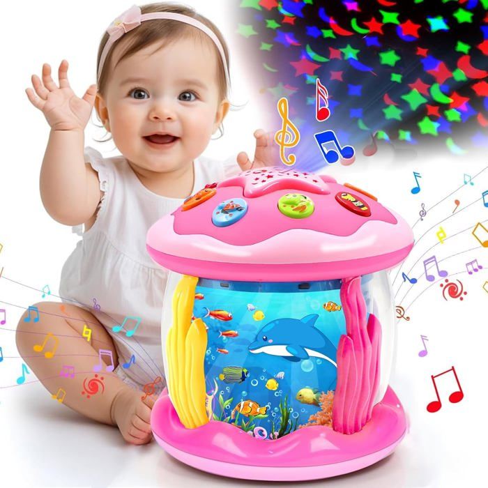 Jouet Enfant 1 an Garcon Fille Projecteur Rotatif Océan Jouet Bebe 6 9 12 18 Mois avec Diverses Musiques/Lumières apaisantes