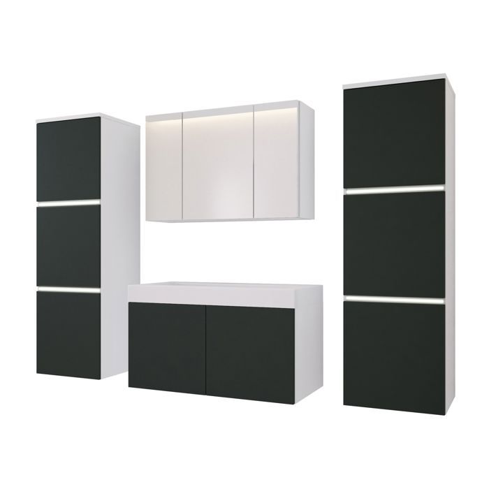 Ensemble meuble salle de bain - 3XE LIVING - 160 x 130 cm - Blanc mat/Antracite - Façades MDF - Système douverture pression