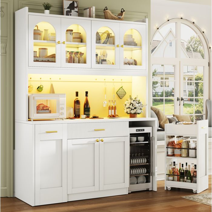 Colonne De Cuisine En MDF Blanche Meuble Haut Moderne FloraGrace Pour Cuisine Avec Rangements Coulissants 120x40x187cm