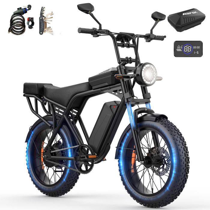 Vélo Électrique Tout Terrain 20 Batterie Amovible 48V15Ah Autonomie 48-70km (ASSIST) vélo à pneus larges 250W Aairsk X5