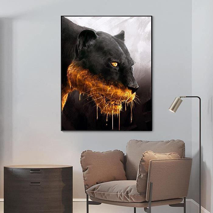 Panthère noire Animal impression sur toile Art yeux d'or frais tuer  peintures décoration de la avec cadre 20x30cm[12434] - Cdiscount Maison