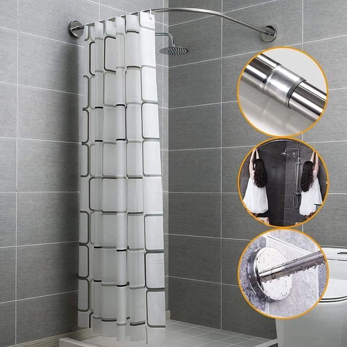 AUBWIG Tringle à Rideau Douche En L - Sans Perçage, Acier Inoxydable, Réglable 75-95cm - Parfait Pour Salle De Bain Ou Dressing